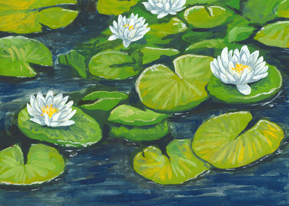 White Waterlilies Original Painting
